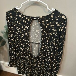 American Eagle Floral Black Blouse